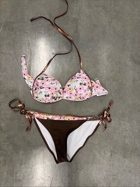 Floral Pink & Brown Women’s Tie-Side Bikini - Unbranded